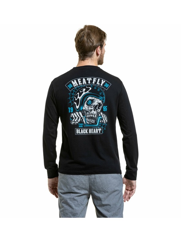 Meatfly Meatfly pánske tričko s dlhým rukávom Blackheart Skull Black