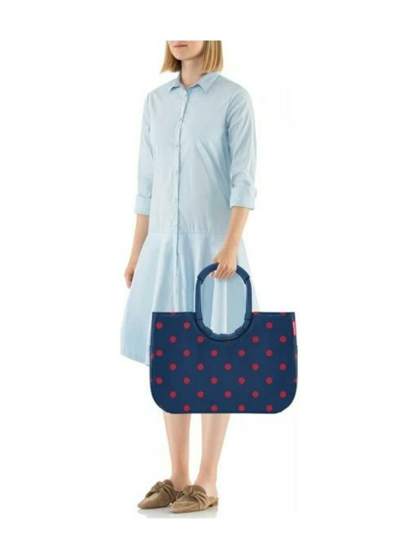 Reisenthel Tmavomodrá dámska bodkovaná taška Reisenthel Loopshopper L Frame Mixed Dots
