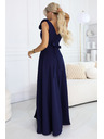 numoco Elegantné večerné maxi šaty s rozparkom a ružami - námornicka modrá