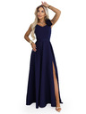 numoco Elegantné večerné maxi šaty s rozparkom a ružami - námornicka modrá