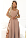 numoco LORETTA Jedinečné dlhé šaty s tylom rukávami a výstrihom - béžové