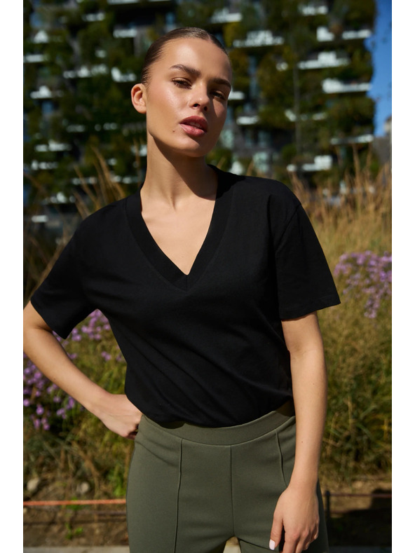 Moodo Bavlnená halienka s výstrihom do V čierna Moodo