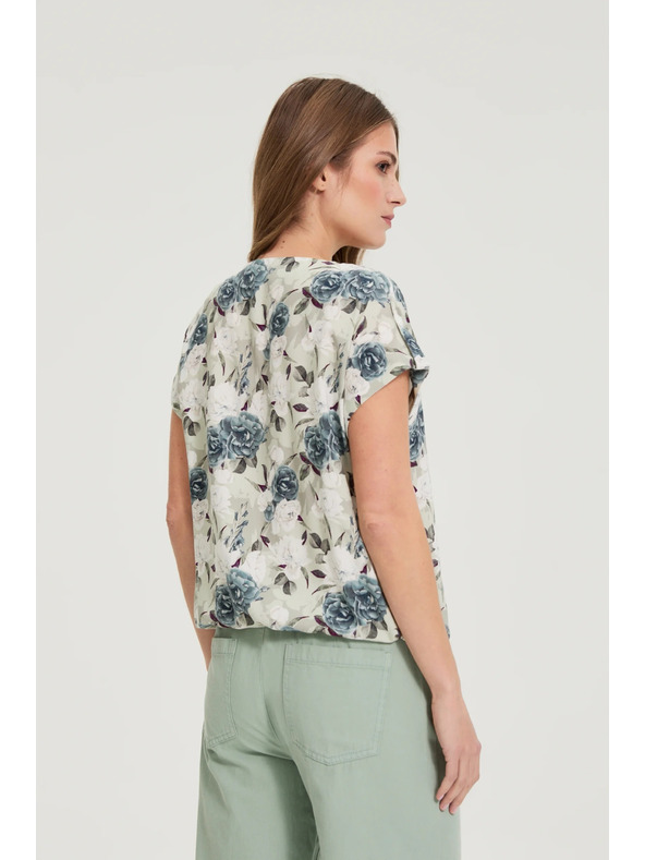 Moodo Košeľa z viskózy s kvietkami olivovo zelená Moodo