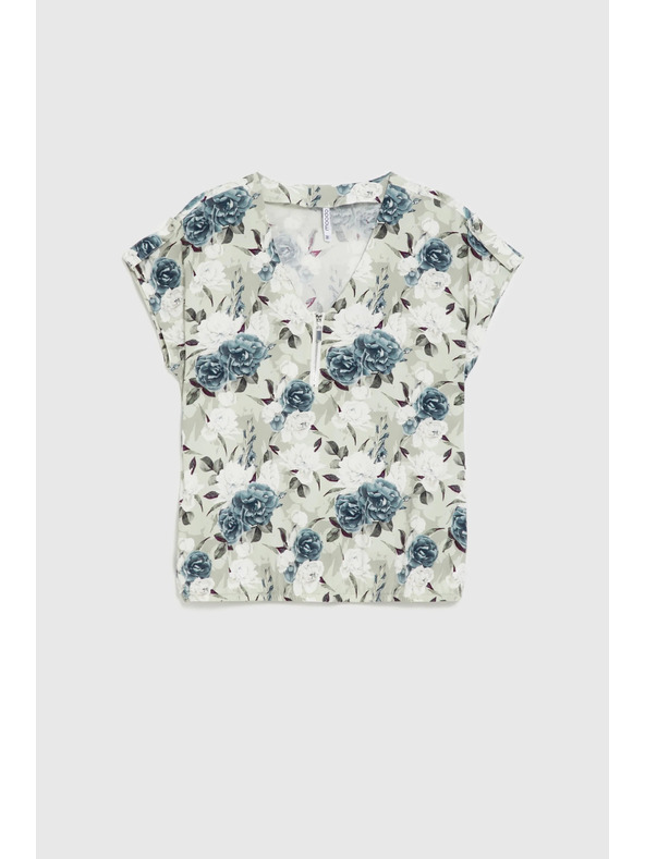 Moodo Košeľa z viskózy s kvietkami olivovo zelená Moodo