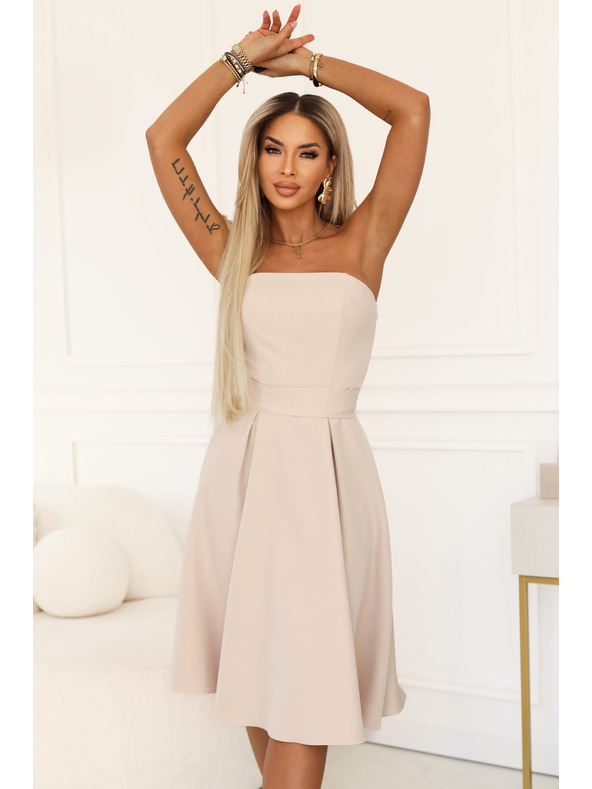 numoco VIVIENNE Korzetové rozšírené midi šaty s páskom - svetlo béžové