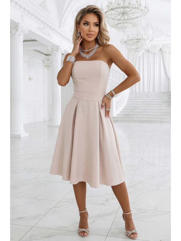 numoco VIVIENNE Korzetové rozšírené midi šaty s páskom - svetlo béžové