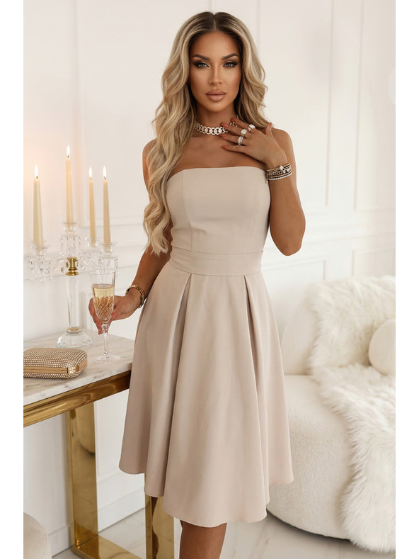 numoco VIVIENNE Korzetové rozšírené midi šaty s páskom - svetlo béžové