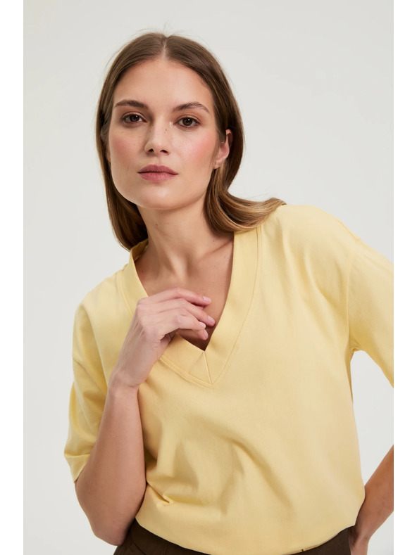 Moodo Bavlnená blúzka s výstrihom do "V" žltá Moodo