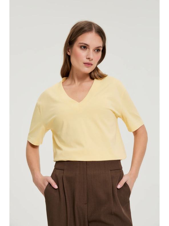 Moodo Bavlnená blúzka s výstrihom do "V" žltá Moodo
