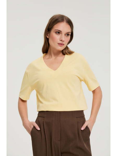 Moodo Bavlnená blúzka s výstrihom do "V" žltá Moodo