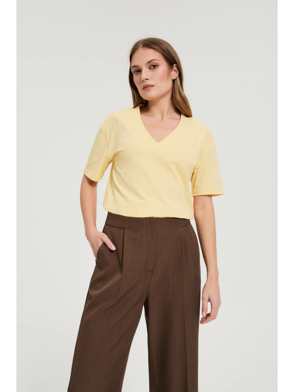 Moodo Bavlnená blúzka s výstrihom do "V" žltá Moodo