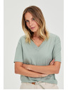 Moodo Bavlnená blúzka s výstrihom do "V" olivová Moodo
