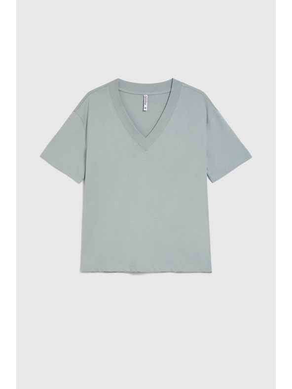 Moodo Bavlnená blúzka s výstrihom do "V" olivová Moodo