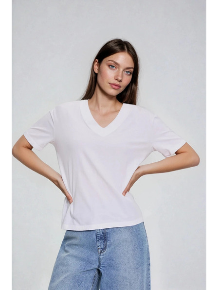 Moodo Bavlnená blúzka s výstrihom do V biela Moodo