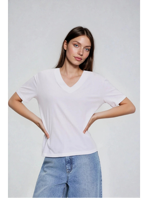 Moodo Bavlnená blúzka s výstrihom do V biela Moodo