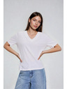 Moodo Bavlnená blúzka s výstrihom do V biela Moodo