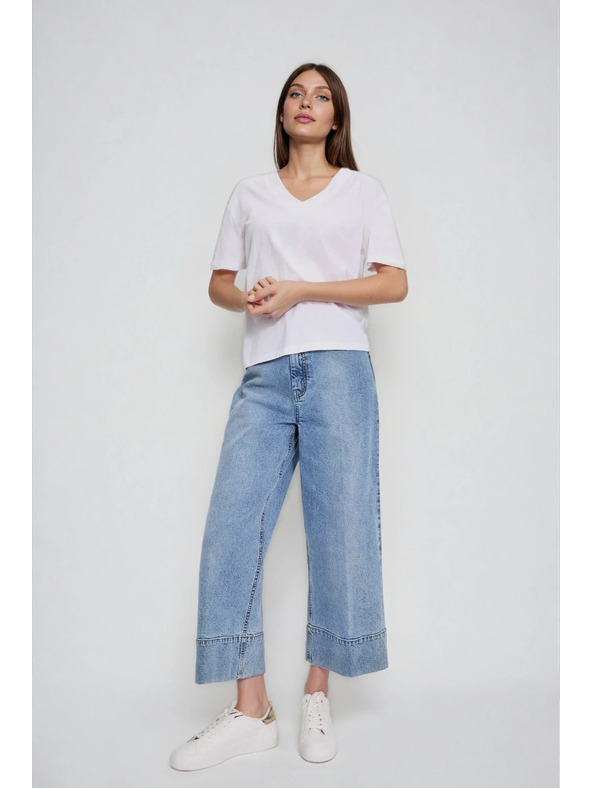 Moodo Bavlnená blúzka s výstrihom do V biela Moodo