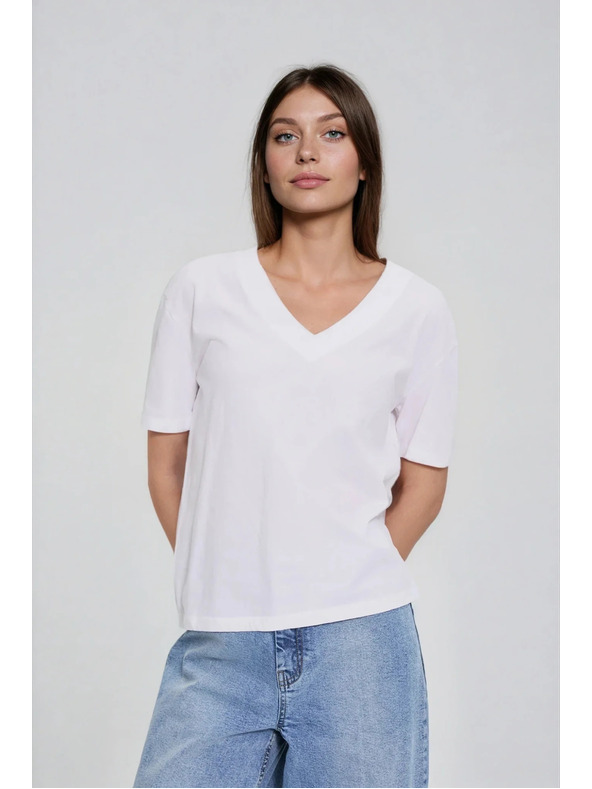 Moodo Bavlnená blúzka s výstrihom do V biela Moodo