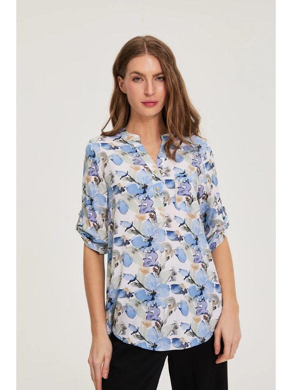 Moodo Košeľa z viskózy s kvetmi modrá Moodo