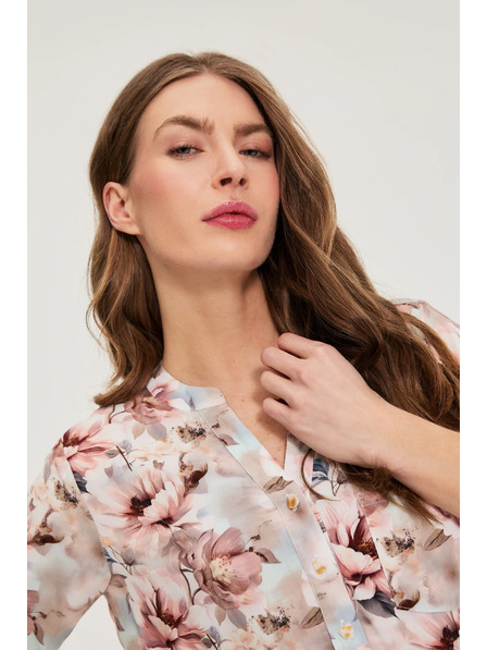 Moodo Košeľa z viskózy s kvetmi ružová Moodo