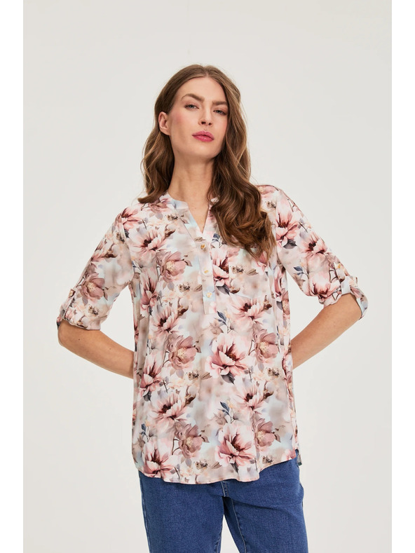 Moodo Košeľa z viskózy s kvetmi ružová Moodo