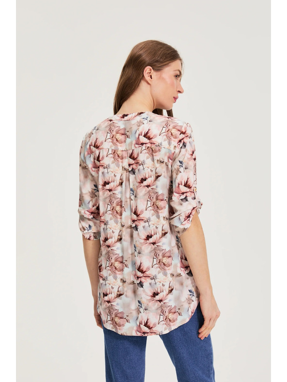 Moodo Košeľa z viskózy s kvetmi ružová Moodo