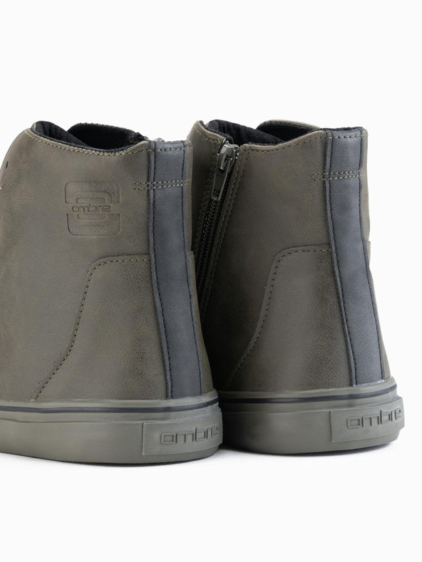 Ombre Clothing Pánske vysoké tenisky s matnou štruktúrou a vytlačeným logom - tmavo olivové V2 OM-FOTH-0185 Ombre Clothing