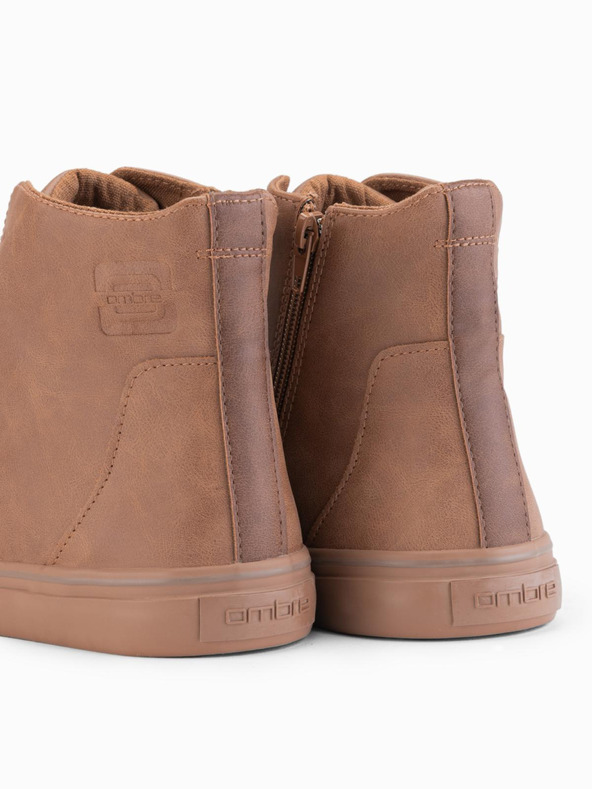 Ombre Clothing Pánske vysoké tenisky s matnou štruktúrou a vytlačeným logom - svetlo hnedé V3 OM-FOTH-0185 Ombre Clothing