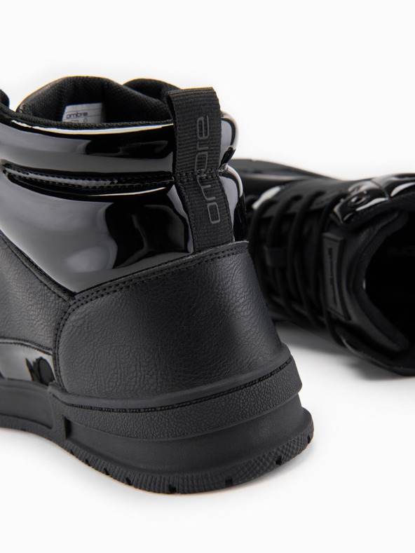 Ombre Clothing Pánske vysoké tenisky s lesklými prvkami - čierne V1 OM-FOSH-0178 Ombre Clothing