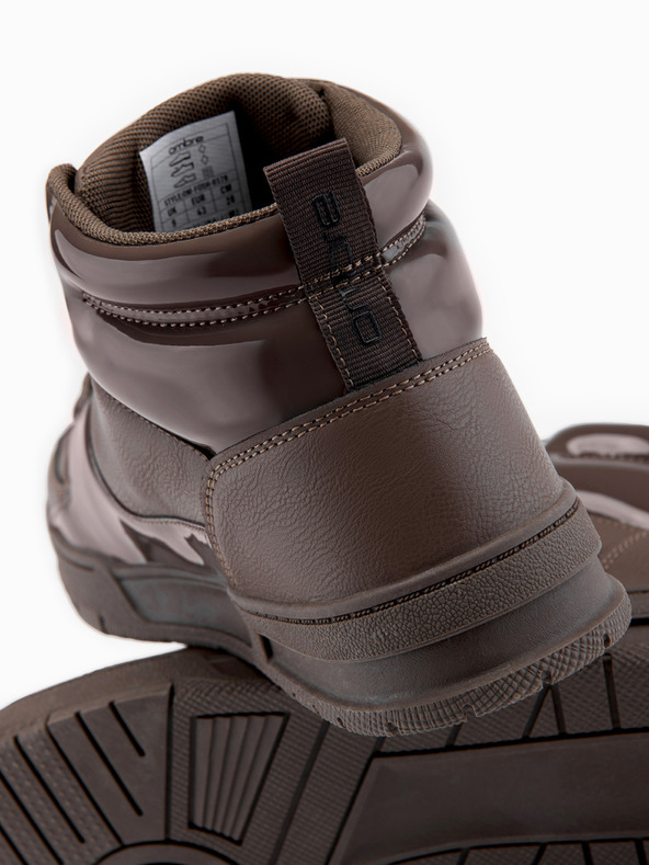 Ombre Clothing Pánske vysoké tenisky s lesklými prvkami - tmavo hnedé V3 OM-FOSH-0178 Ombre Clothing