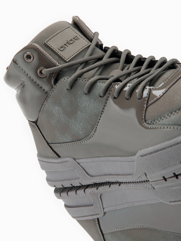 Ombre Clothing Pánske vysoké tenisky s lesklými prvkami - hnedé V4 OM-FOSH-0178 Ombre Clothing