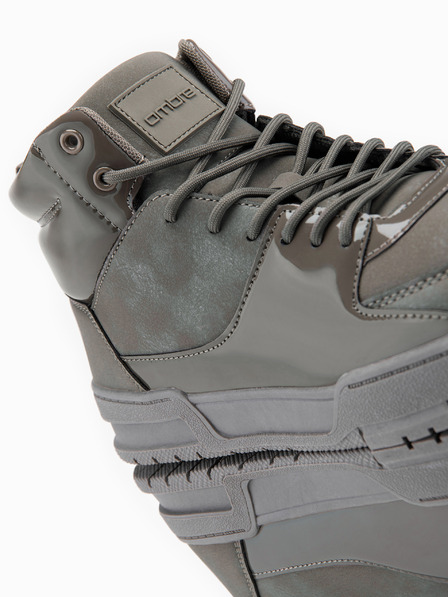 Ombre Clothing Pánske vysoké tenisky s lesklými prvkami - hnedé V4 OM-FOSH-0178 Ombre Clothing