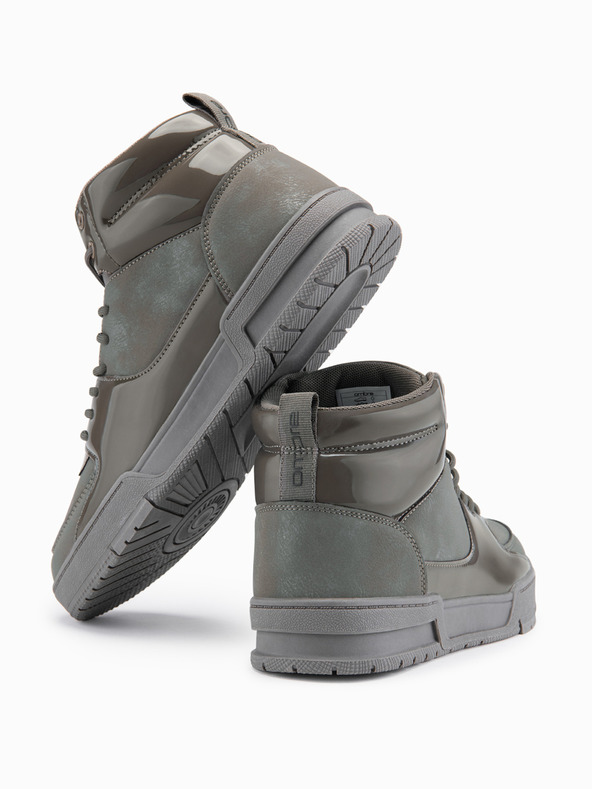 Ombre Clothing Pánske vysoké tenisky s lesklými prvkami - hnedé V4 OM-FOSH-0178 Ombre Clothing