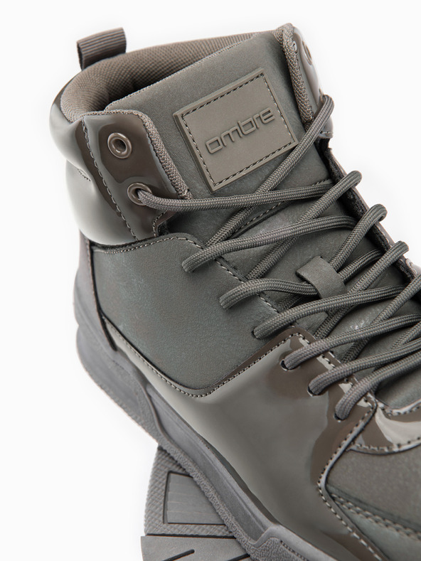 Ombre Clothing Pánske vysoké tenisky s lesklými prvkami - hnedé V4 OM-FOSH-0178 Ombre Clothing