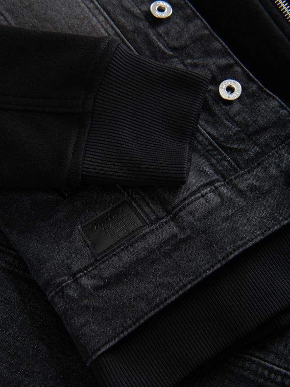 Ombre Clothing Pánska džínsová bunda s pletenými rukávmi a kapucňou - čierna V3 OM-JADJ-0220 Ombre Clothing