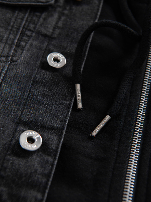 Ombre Clothing Pánska džínsová bunda s pletenými rukávmi a kapucňou - čierna V3 OM-JADJ-0220 Ombre Clothing