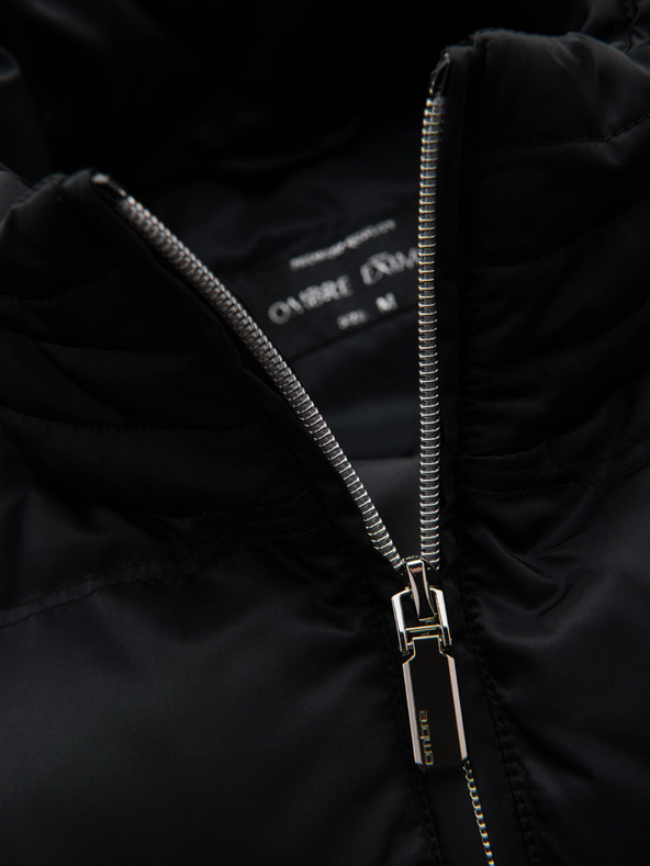 Ombre Clothing Pánska prešívana bunda s leskom a stojačikom - čierna V1 OM-JALP-0218 Ombre Clothing