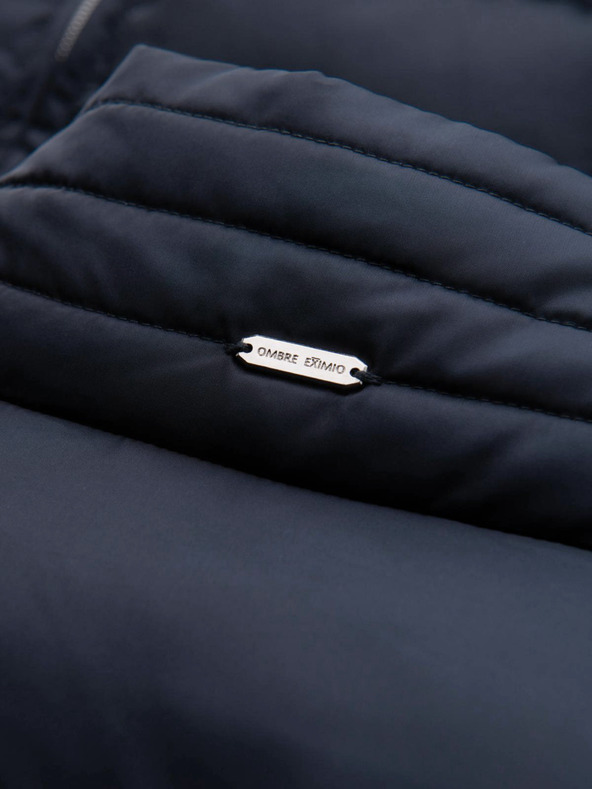 Ombre Clothing Pánska prešívana bunda s leskom a stojačikom - tmavo modrá V2 OM-JALP-0218 Ombre Clothing