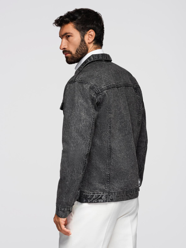 Ombre Clothing Pánska džínsová bunda katána s lemom - čierna V3 OM-JADJ-0219 Ombre Clothing