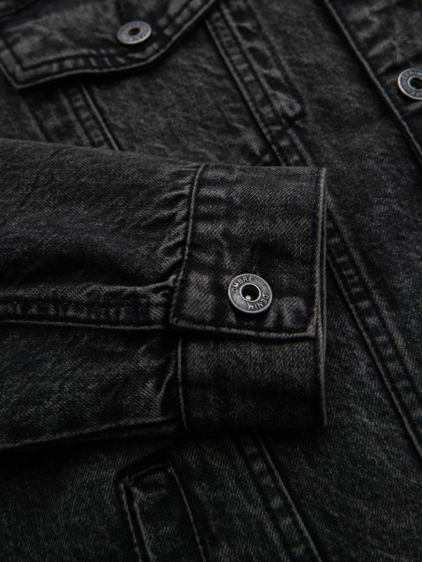 Ombre Clothing Pánska džínsová bunda katána s lemom - čierna V3 OM-JADJ-0219 Ombre Clothing
