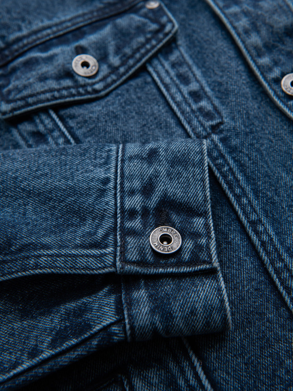 Ombre Clothing Pánska džínsová bunda katána s praním - modrá V4 OM-JADJ-0219 Ombre Clothing