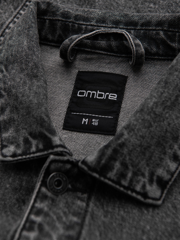 Ombre Clothing Pánska džínsová bunda katána s praním - grafitová V5 OM-JADJ-0219 Ombre Clothing