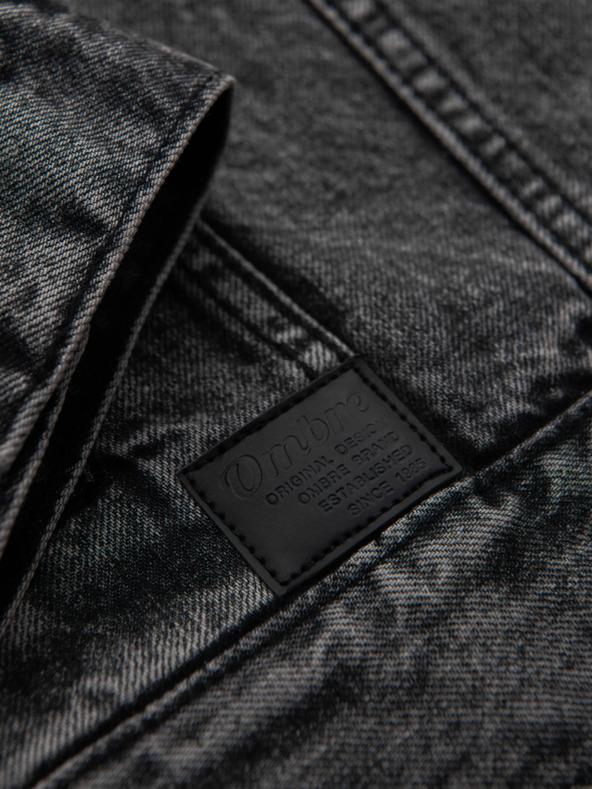 Ombre Clothing Pánska džínsová bunda katána s praním - grafitová V5 OM-JADJ-0219 Ombre Clothing