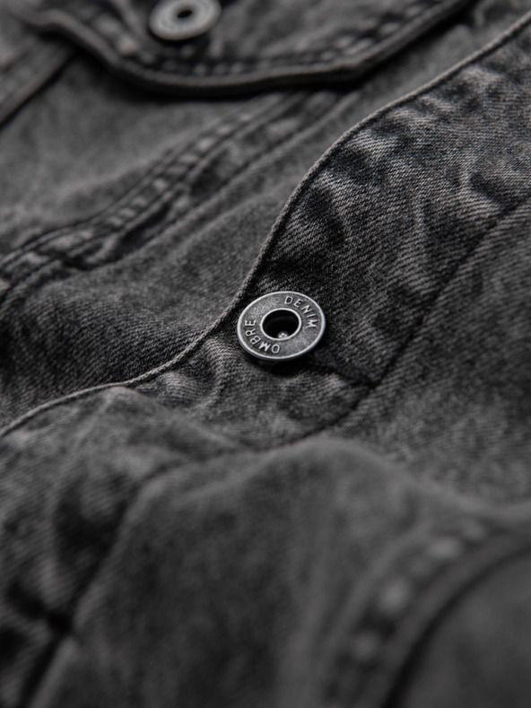 Ombre Clothing Pánska džínsová bunda katána s praním - grafitová V5 OM-JADJ-0219 Ombre Clothing