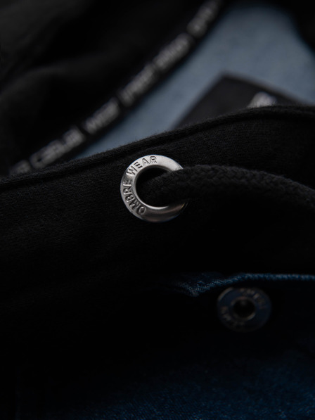 Ombre Clothing Pánska džínsová bunda s pletenými rukávmi a kapucňou - modrá a čierna V2 OM-JADJ-0220 Ombre Clothing