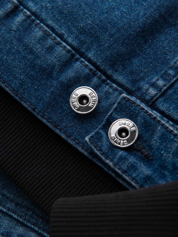 Ombre Clothing Pánska džínsová bunda s pletenými rukávmi a kapucňou - modrá a čierna V2 OM-JADJ-0220 Ombre Clothing