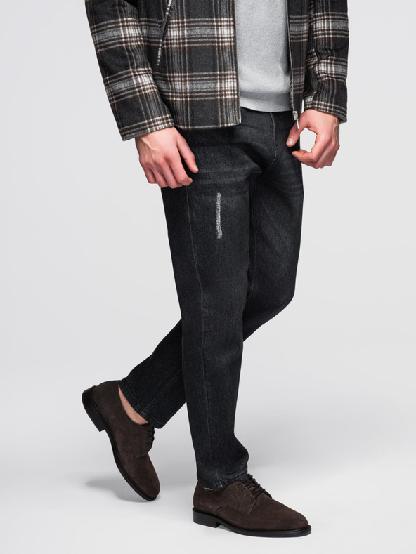 Ombre Clothing Pánske džínsové nohavice s odretím REGULAR FIT - čierne V2 OM-PADP-0241 Ombre Clothing