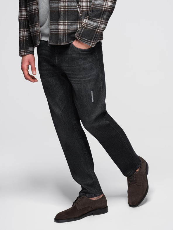 Ombre Clothing Pánske džínsové nohavice s odretím REGULAR FIT - čierne V2 OM-PADP-0241 Ombre Clothing