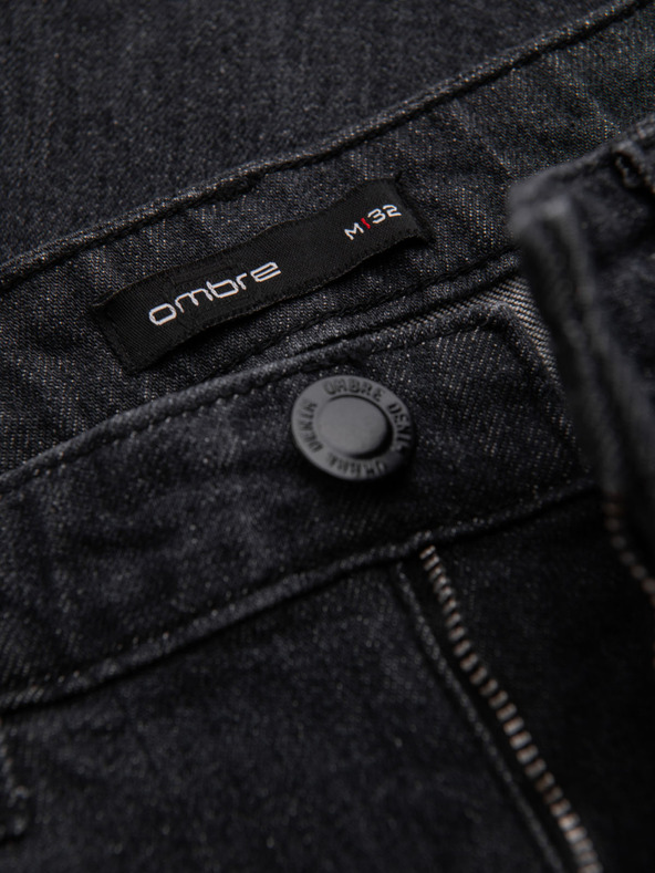 Ombre Clothing Pánske džínsové nohavice s odretím REGULAR FIT - čierne V2 OM-PADP-0241 Ombre Clothing
