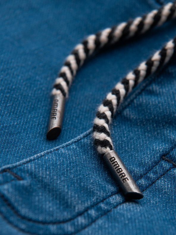 Ombre Clothing Pánske džínsové nohavice so šnúrkou v pase - modré V1 OM-PADJ-0242 Ombre Clothing